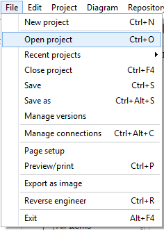 Opening an existing project | Docs for ERBuilder 7.0