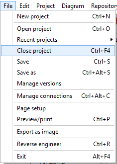 Closing a project | Docs for ERBuilder 7.0