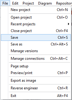 Saving a project | Docs for ERBuilder 7.0