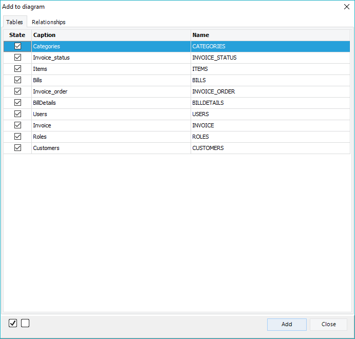 Add existing tables/relationships to diagram | Docs for ERBuilder 7.0