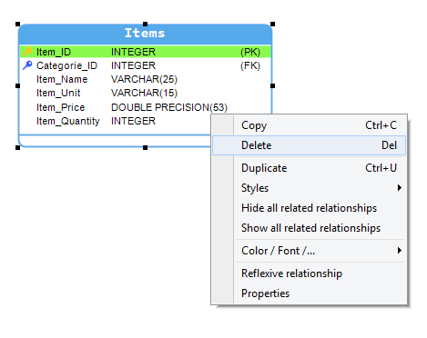 Deleting a table | Docs for ERBuilder 7.0