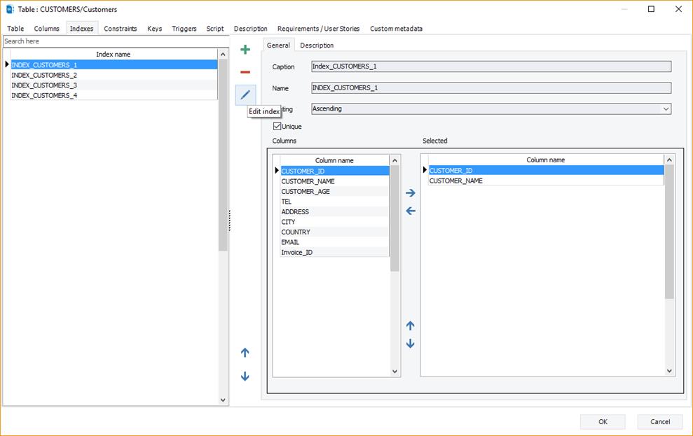 Editing an existing index | Docs for ERBuilder 7.0
