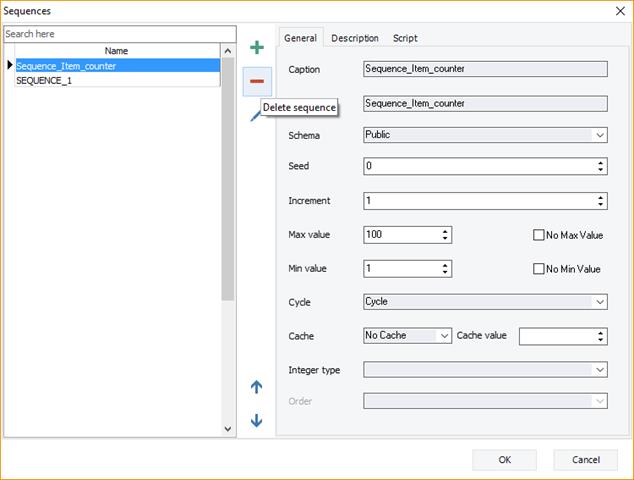 Deleting an existing sequence | Docs for ERBuilder 7.0