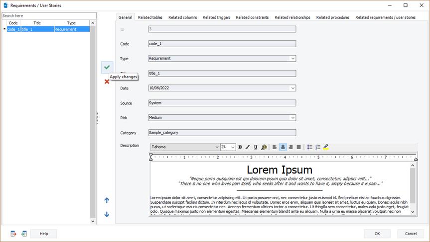 Requirements/ user stories | Docs for ERBuilder 7.0