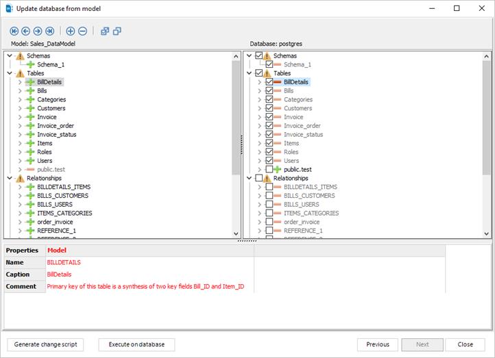 Update Database Button Update database from model | Docs for ERBuilder 7.0