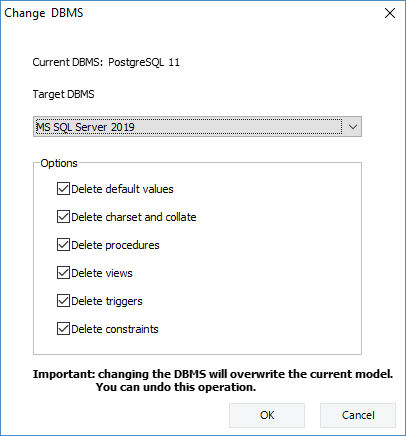 Update Dbms Change DBMS | Docs for ERBuilder 7.0