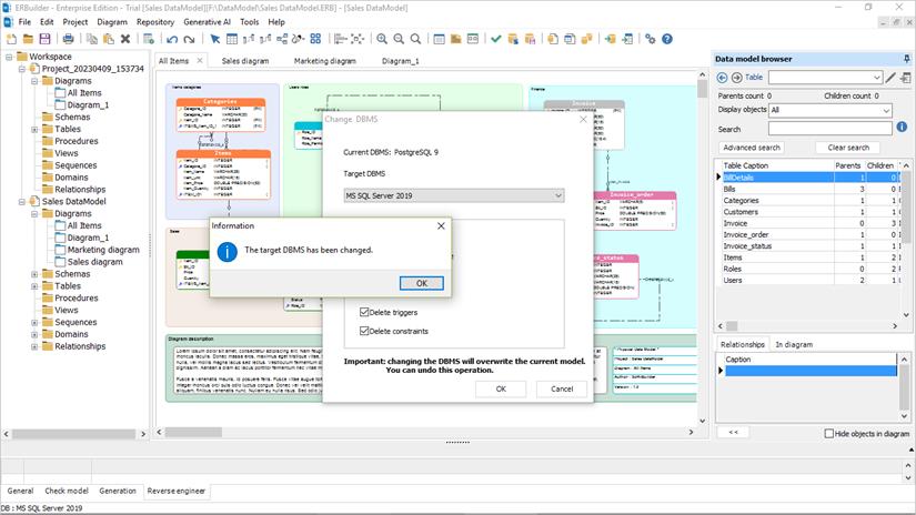Change DBMS | Docs for ERBuilder 7.0