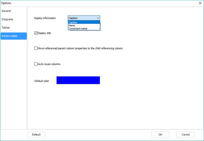Relationships options | Docs for ERBuilder 7.0