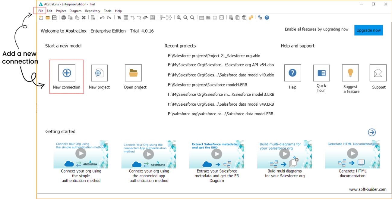 Salesforce data model create a new connection with AbstraLinx