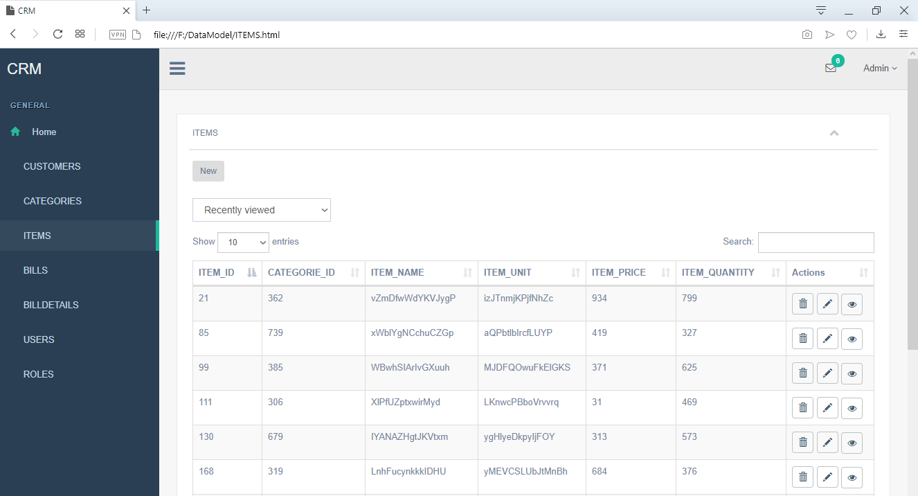 ERBuilder user interface grid view