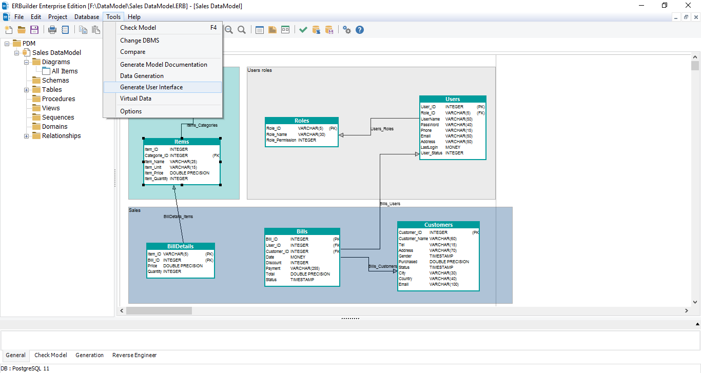 ERBuilder generate web user interface