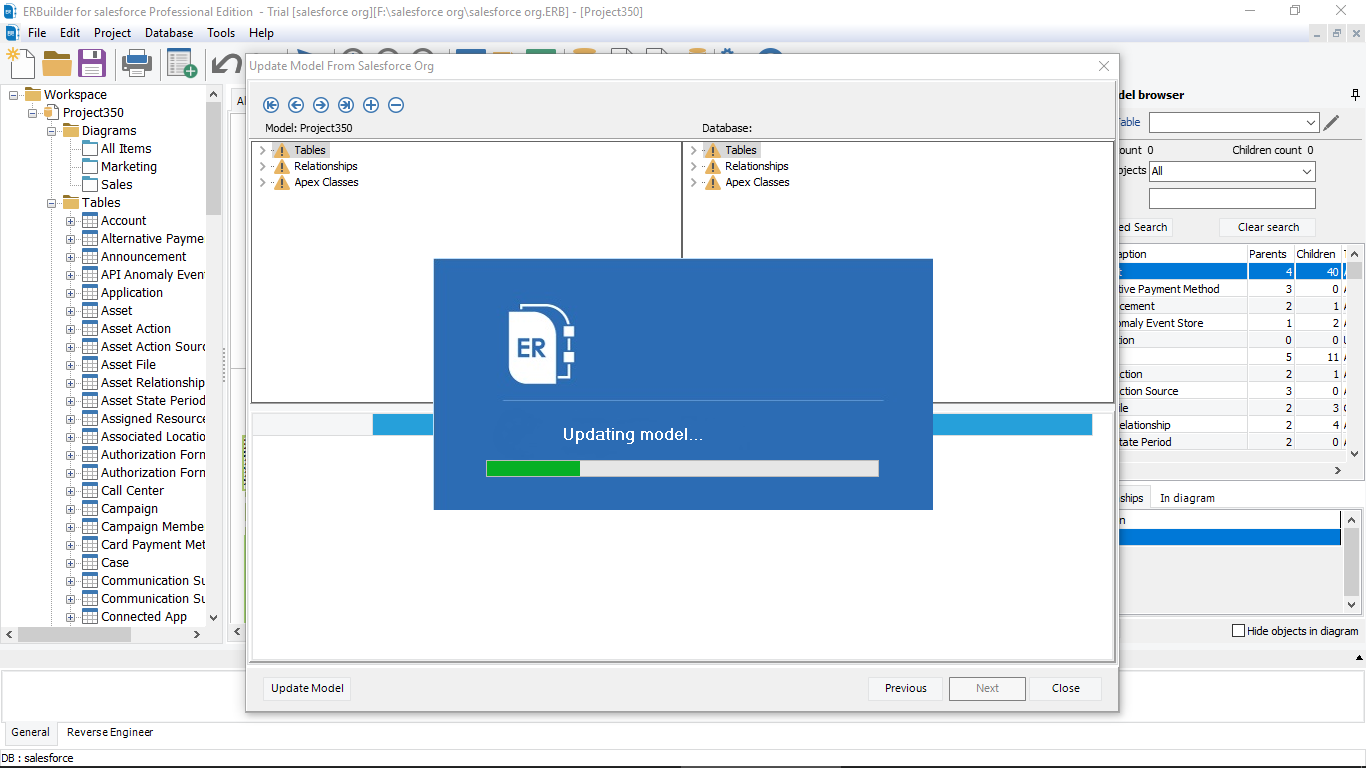 ERBuilder for Salesforce update model