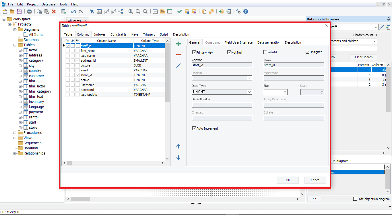 Show table details with erbuilder data modeler- softbuilder