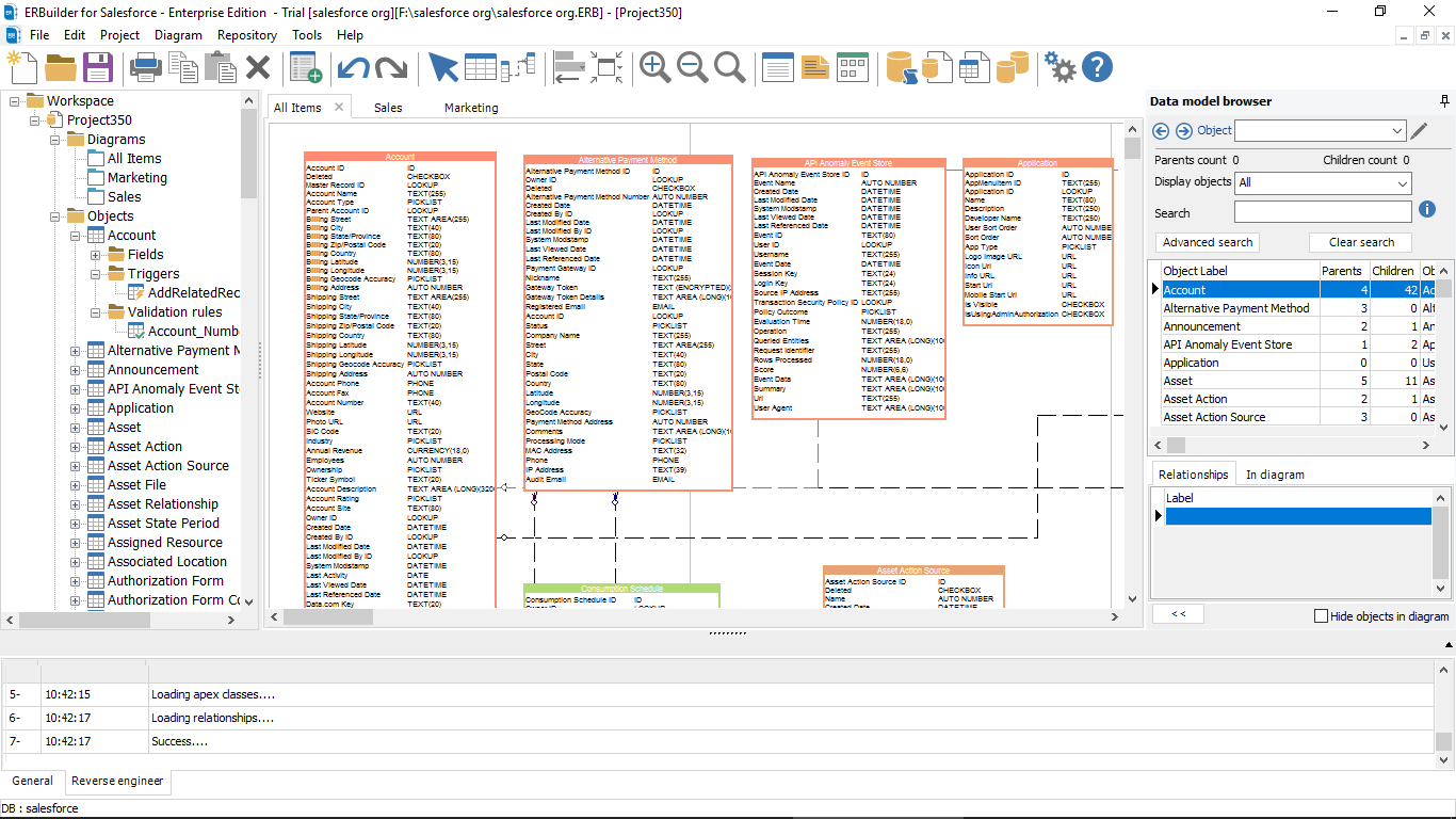 ERBuilder for Salesforce main screen