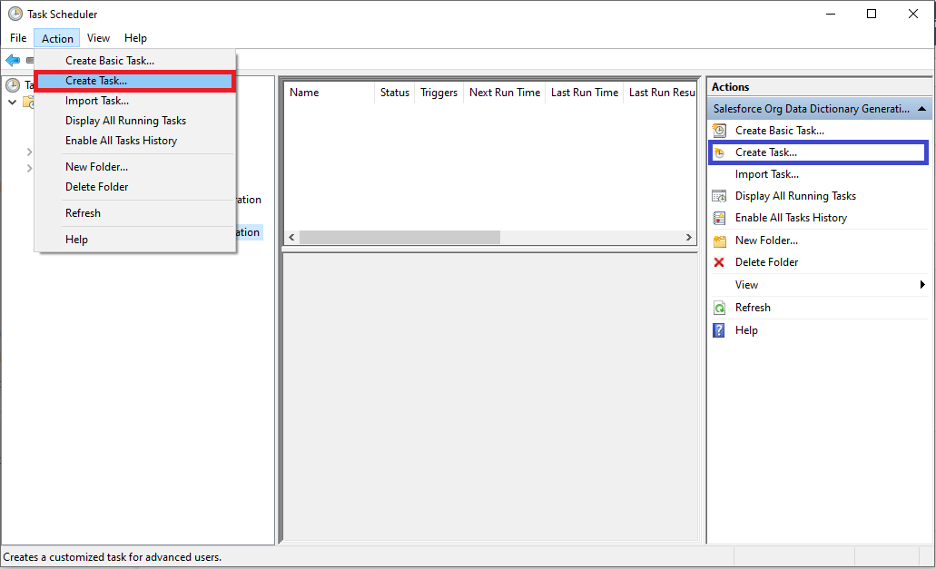 Create a new task on windows task scheduler