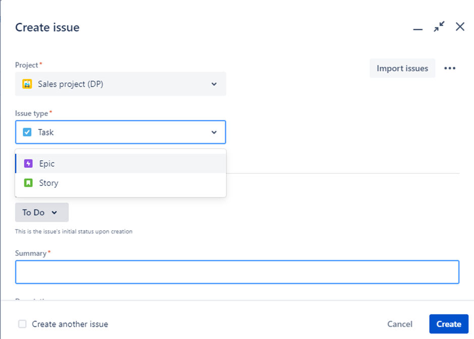 Fill in issue on Jira dashboard