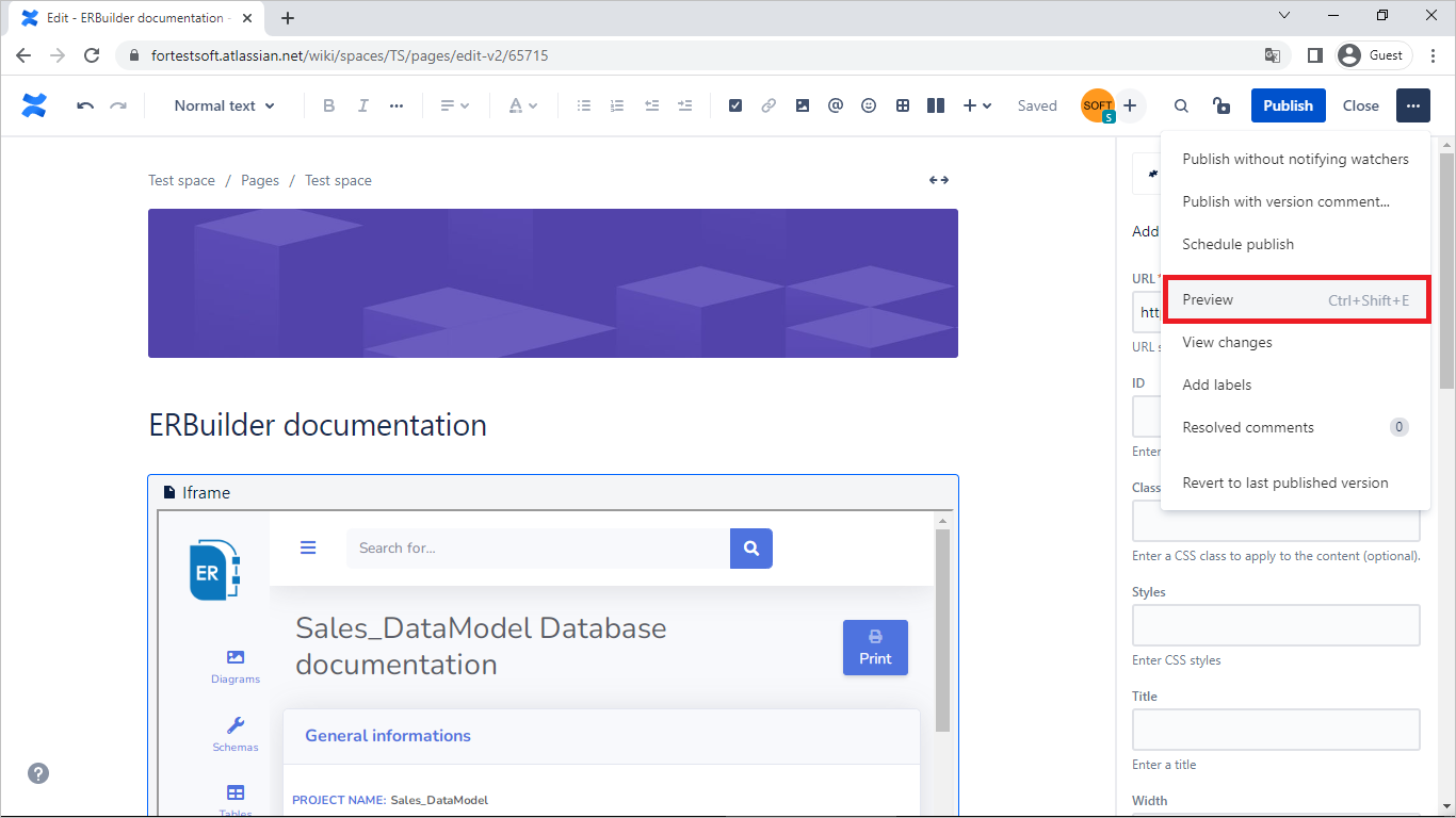 Preview the Iframe on Confluence