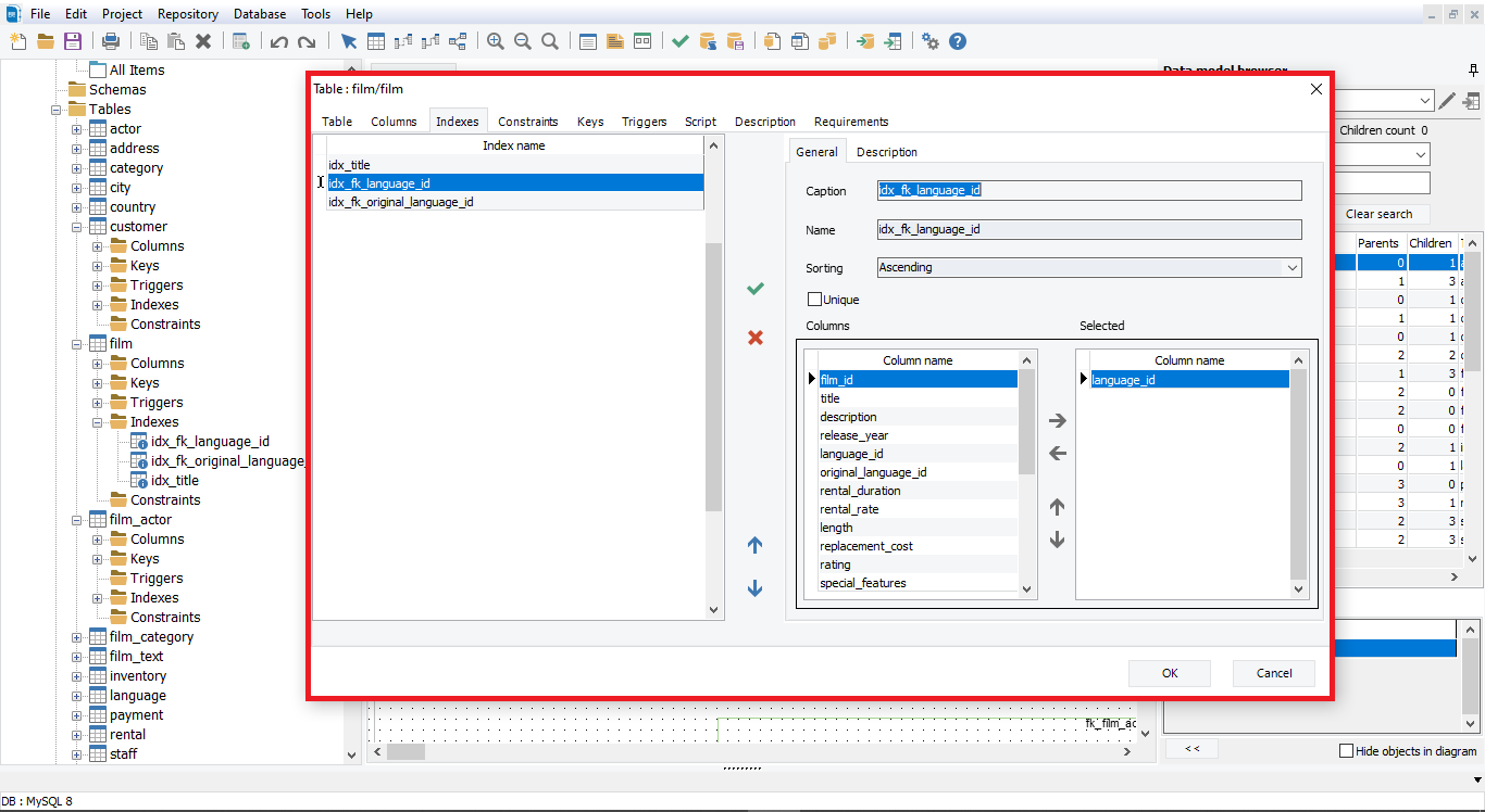 View list all indexes in MySQL with ERBuilder